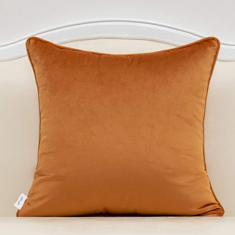 Alerfa 18 x 18 Inch Orange Square Maple Leaf Pillow Embroidery Cut Velvet Cushion Case Luxury Modern Lumbar Throw Pillow Cover Decorative Pillow for Couch Sofa Living Room Bedroom Car - Image 2